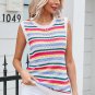 White Colorful Stripe Scalloped Trim Sweater Vest