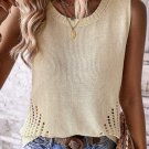 Beige Pointelle Detail Solid Color Knit Sweater Vest