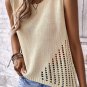 Beige Pointelle Detail Solid Color Knit Sweater Vest