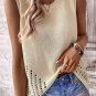 Beige Pointelle Detail Solid Color Knit Sweater Vest