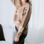Camel Floral Drop Shoulder Ribbed Trim Sweater