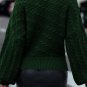 Blackish Green Mock Neck Lantern Sleeve Cable Knit Sweater