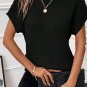 Black Turtleneck Textured Short Sleeve Sweater