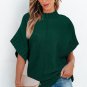Blackish Green Mock Neck Batwing Short Sleeve Knit Sweater