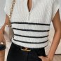 White Stripe Half Zip Split Stand Neck Sweater T Shirt