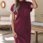 Red Dahlia Patch Pocket Ribbed Knit Short Sleeve Sweater Dress