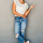 White Hollow Out Knit Cap Sleeve Top