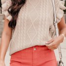 Parchment Cable Knit Mock Neck Cap Sleeve Sweater