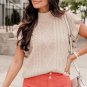 Parchment Cable Knit Mock Neck Cap Sleeve Sweater