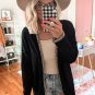 Black Leopard Contrast Waffle Knit Open Front Cardigan