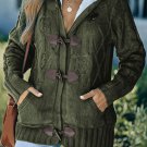 Army Green Fur Hood Horn Button Sweater Cardigan