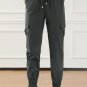 Gray Side Pockets Slim Fit Drawstring High Waist Joggers