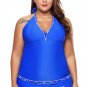 Sky Blue Contrast Trim Tankini Top with Swimsuit Skirt Tankini Set