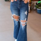 Blue High Waist Distressed Cutout Flare Leg Jeans
