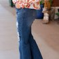 Blue High Waist Distressed Cutout Flare Leg Jeans