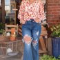 Blue High Waist Distressed Cutout Flare Leg Jeans