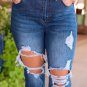 Blue High Waist Distressed Cutout Flare Leg Jeans