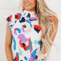 Multicolor Abstract Print Ruffle Sleeve Smocked Blouse