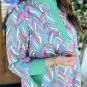 Green Abstract Print Split Neck Bracelet Sleeve Shift Dress