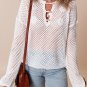 White Open Knit Buttoned Neck Split Sleeve Sweater