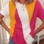 Orange Textured Knit Colorblock Short Sleeve Sweater