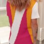 Orange Textured Knit Colorblock Short Sleeve Sweater