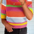 Multicolour Color Block Cropped Short Sleeve Sweater