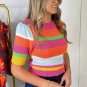 Multicolour Color Block Cropped Short Sleeve Sweater