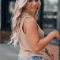 Oatmeal Solid Color Turtleneck Knit Tank Top