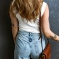 White Rib Knit Notched V Neck Slim Fit Tank Top