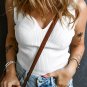 White Rib Knit Notched V Neck Slim Fit Tank Top