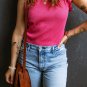 Bright Pink Ribbed Ruffled Sweater Tank