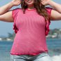 Rose Red Ruffled Contrast Trim Plus Size Short Sleeve Sweater