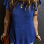 Dark Blue Ruffle Sleeve Knitted Sweater Top