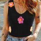 Black 3D Flower Decor Cropped Sweater Vest