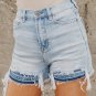 Light Blue Vintage Washed Raw Edge Jean Shorts