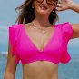 Rose Red Ruffled V Neck Swim Top