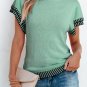 Mint Green Contrast Trim Round Neck Batwing Sleeve Knitted Top