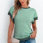Mint Green Contrast Trim Round Neck Batwing Sleeve Knitted Top