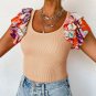 Parchment Ribbed Knit Tiered Ruffled Sleeve Bodysuit