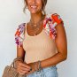 Parchment Ribbed Knit Tiered Ruffled Sleeve Bodysuit