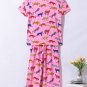 Pink Cheetah Print Short Sleeve Shirt and Pants Lounge Set