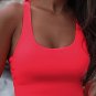 Fiery Red Scalloped Crossed Straps Cropped Bikini Top