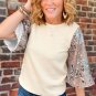 White Sequined Bell Sleeve Round Neck Blouse