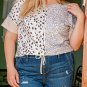 Khaki Plus Size Leopard Print Colorblock V Neck T Shirt
