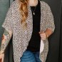 Khaki Plus Size Leopard Print Half Sleeve Open Front Cardigan