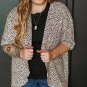 Khaki Plus Size Leopard Print Half Sleeve Open Front Cardigan