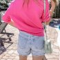 Bright Pink Floral Bubble Short Sleeve Sweater