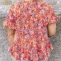 Orange Floral Printed Ruffle Sleeve Curvy Babydoll Blouse