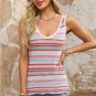 White Stripe Pointelle Knit V Neck Tank Top